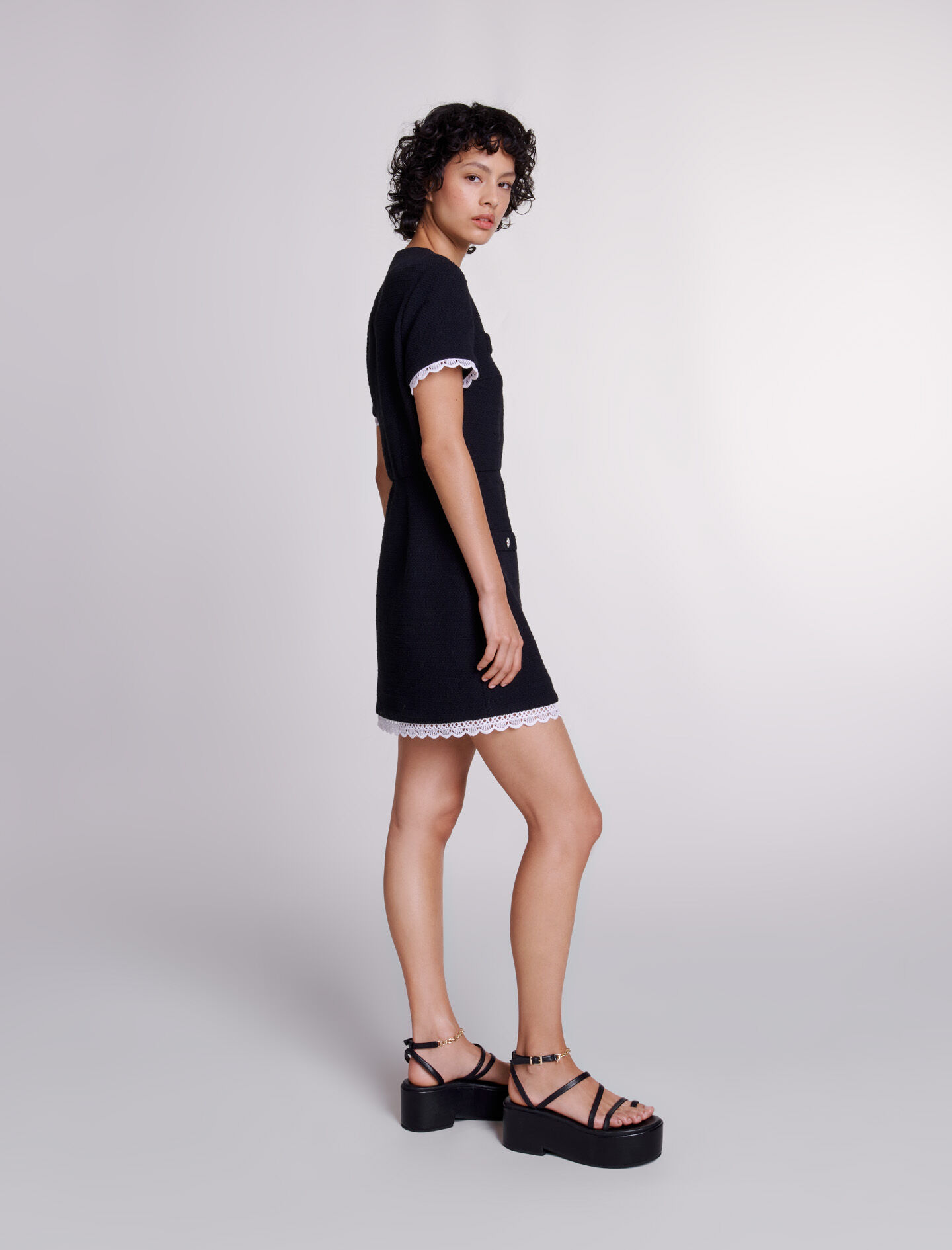 Rochie scurtă din tweed și cord - Negru