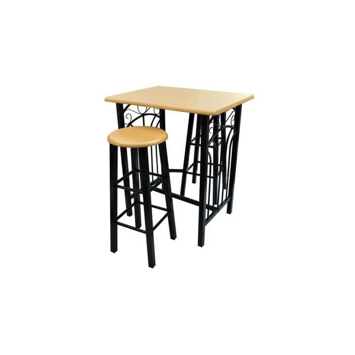 Clarence* Set de 1 Table + 2 chaises - SOLOMON - 3 pcs,Ensemble de table à dîner Bois brun roux avec noir Acier &Europ4324068