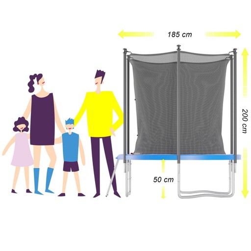 Trampoline 185 cm 6 ft voor binnen, inclusief net, beschermmat en ladder.
