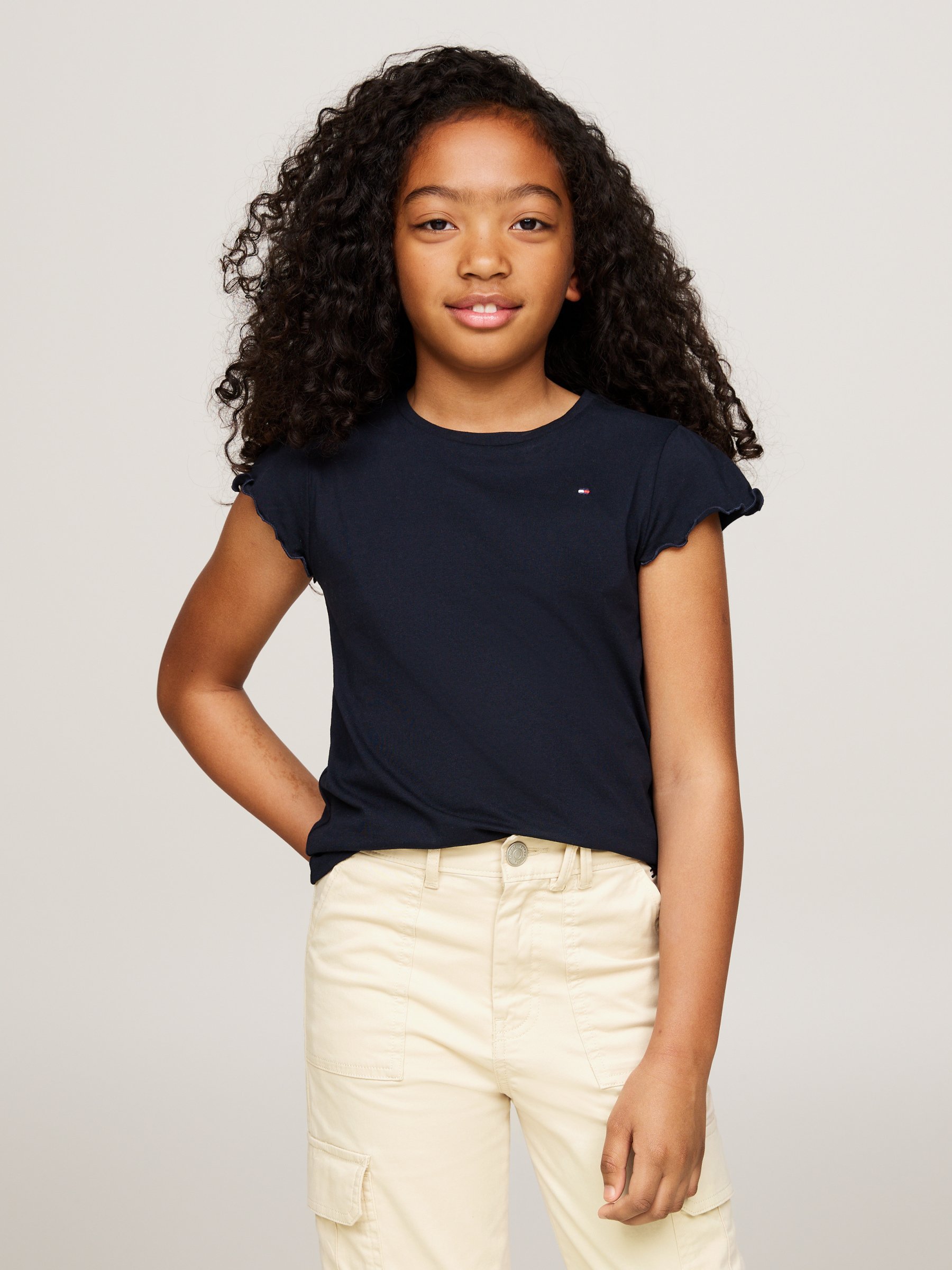 Tommy Hilfiger ESSENTIAL RUFFLE SLEEVE - Basic T-shirt - desert sky
