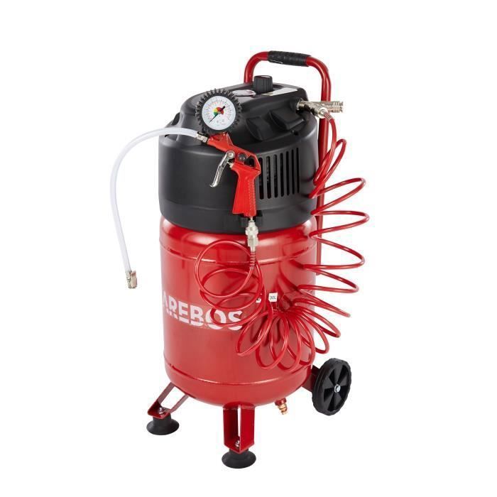 Compresor de aire AREBOS - Modelo portátil - 30 litros - Sin aceite - 1500 W - 10 bar