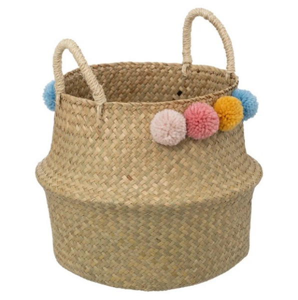 Kosz z trawy morskiej z pomponami 33 cm