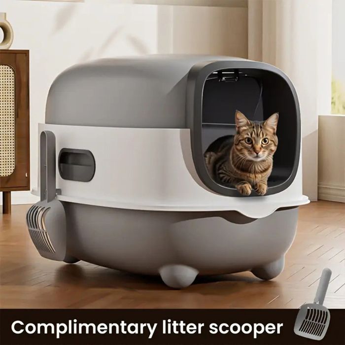 Gesloten kattenbak, kattentoilethuisje 56x34x38cm met schepje en borstel, voor grote katten