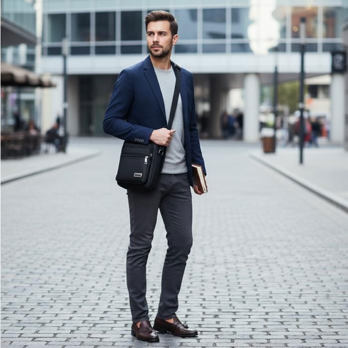 Bolso bandolera - Bolso de hombro - Hombre - Tejido Oxford - Colección Urban - Negro - 22 x 19 cm
