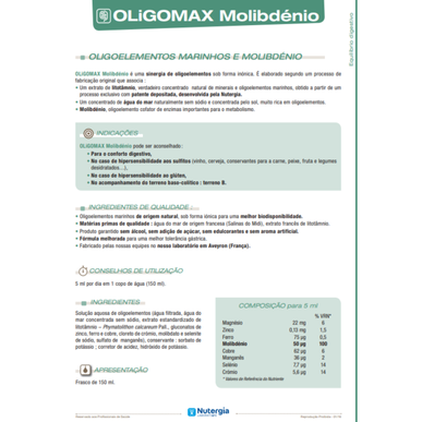 Nutergia OliGomax Molybden Doplněk stravy pro podporu metabolismu 150 ml 150 ml