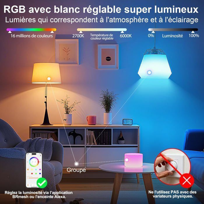 Lampadina LED intelligente - ZGEER - E27 - 10W - Cambio colore - Sincronizzazione con la musica - Bianco caldo 2700K - 900 lumen