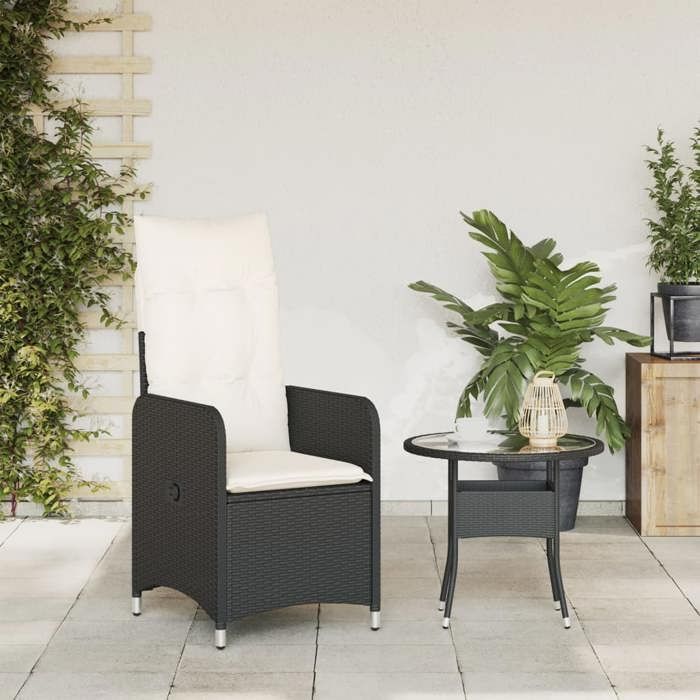 vidaXL Reclining Garden Chair with Cushions, Black Wicker Resin, Reclining Garden Armchair, Reclining Chair 365680