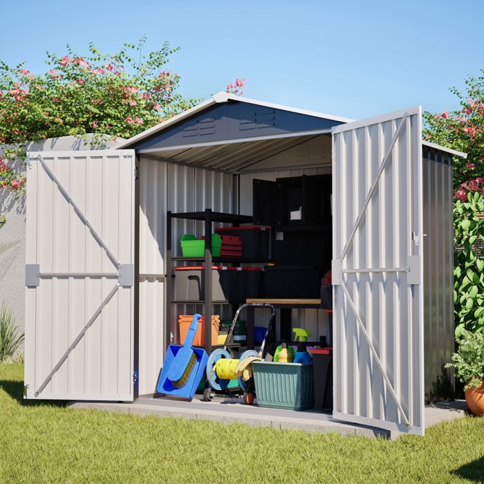 Metalen tuinschuur - 130x142x185 cm - weerbestendige tuinschuur voor buiten, grijs