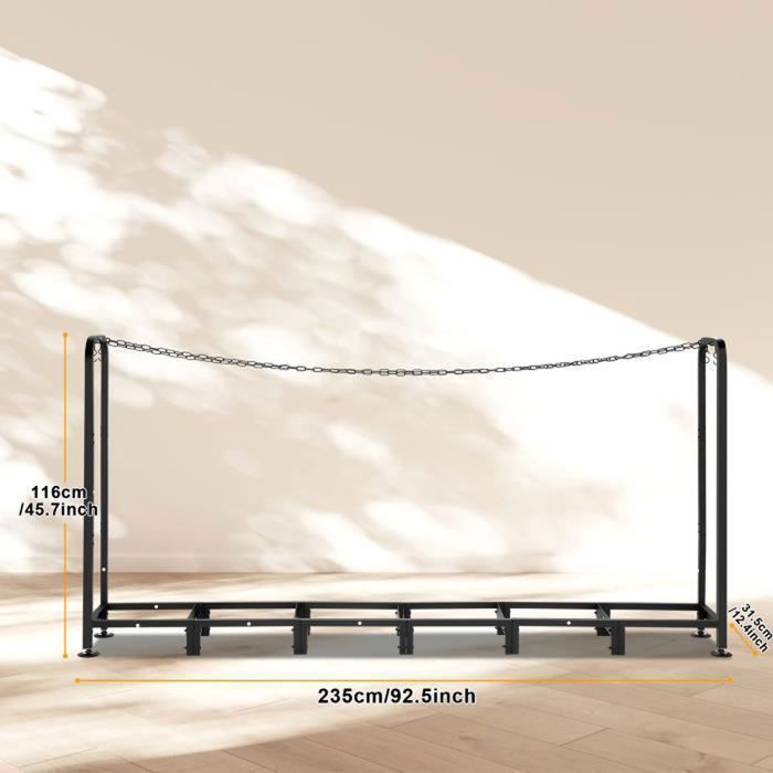 Porta legna da ardere - Porta legna con serratura, nero - Lunghezza regolabile 2,4 m, robusto metallo