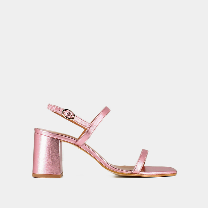 Sandales ouvertes à talons  en cuir metallisé rose