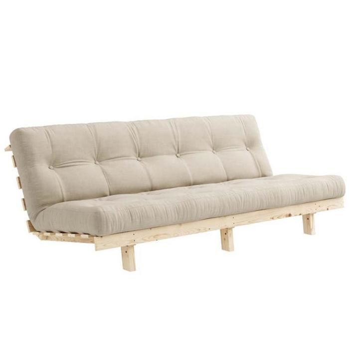 Sofá-cama futon conversível LEAN em madeira de pinho bege, 130x200 cm