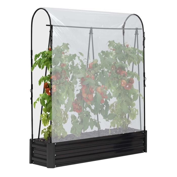 IDMARKET Complete kit of 3 modular square metal planters for vegetable garden and tomato greenhouse + trellis + cover