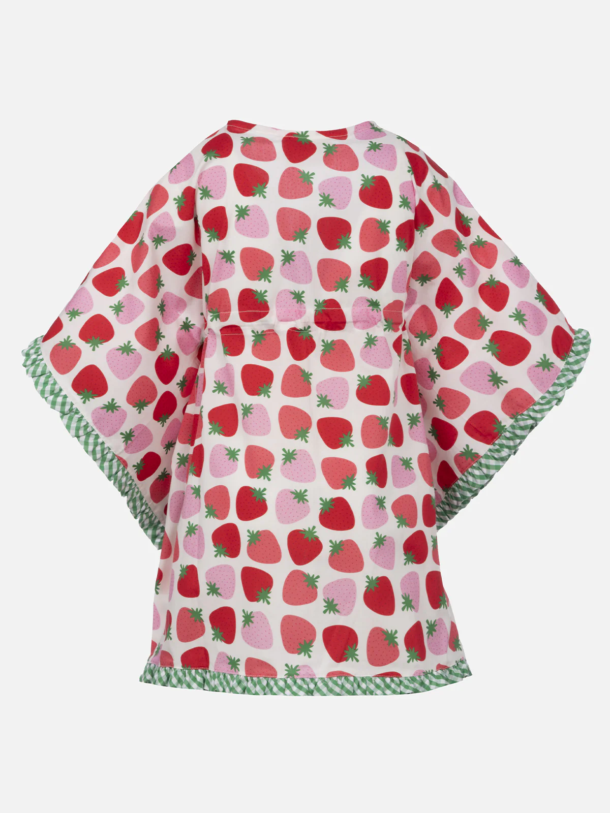 Katoenen kaftan voor meisjes met ruches en aardbeienprint
