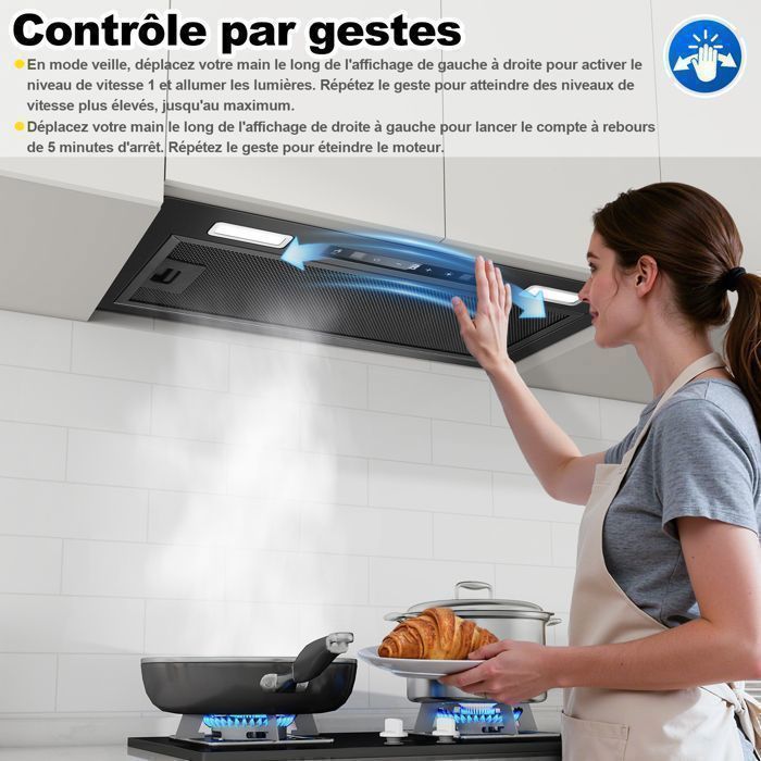 Cappa aspirante da incasso - 750 m³/h, larghezza 52 cm - Comandi gestuali e touch - Funzione Booster - Ricircolo con filtro a carboni attivi - Classe energetica A+++