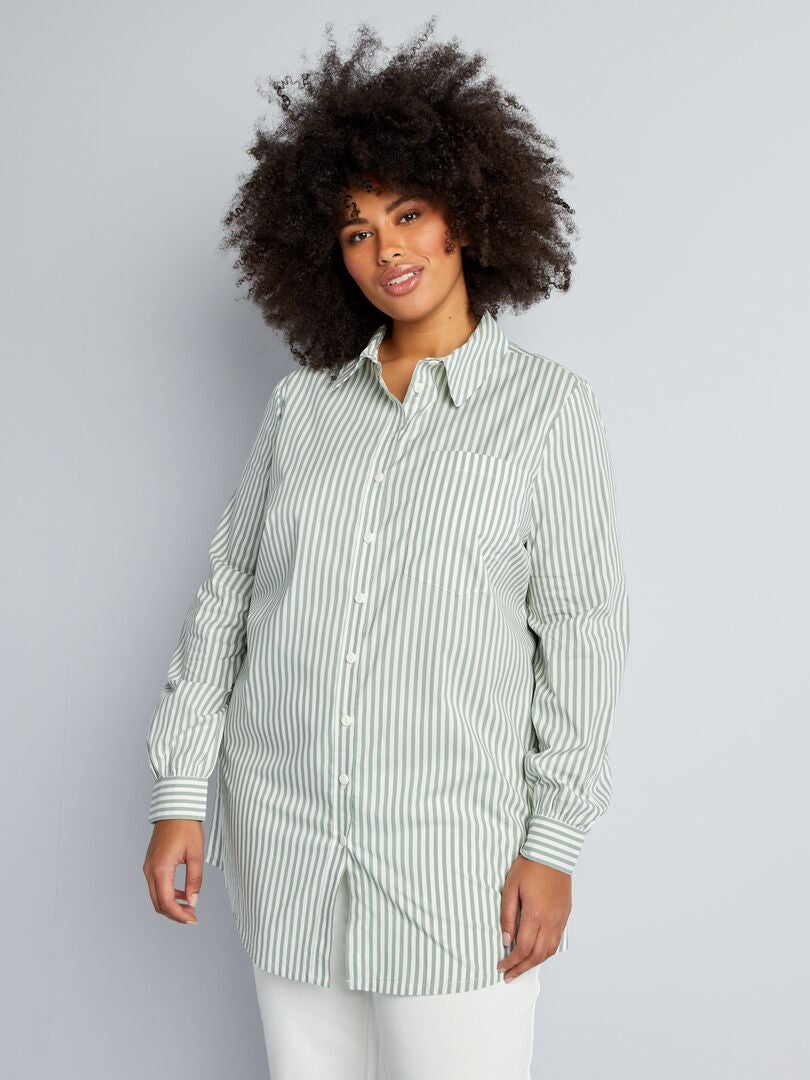 Vestido camisa de popeline - VERDE