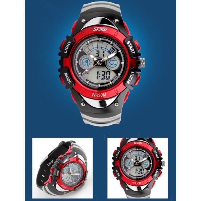 Reloj deportivo para niño, digital/analógico, resistente al agua, rojo.