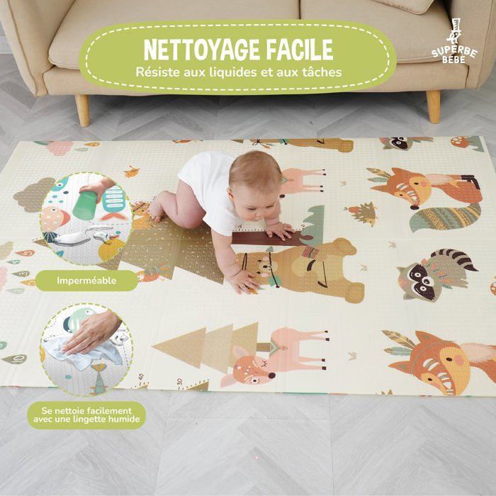 Alfombra de juegos plegable, reversible e impermeable - 180x120x1cm | Alfombra de juegos de espuma para niños - INDIANS | SUPERB BABY