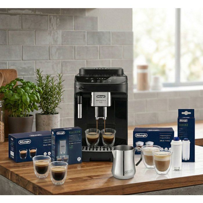 De'Longhi Magnifica Evo ECAM290.22.B – Machine expresso broyeur automatique 4 recettes, Noir + Pack 6 accessoires inclus