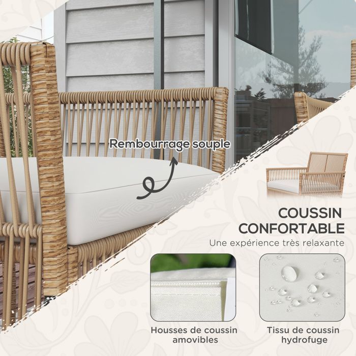 Outsunny - Conjunto de muebles de jardín - resina tejida - 100x56x80cm - Madera natural