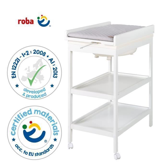 ROBA Table à Langer avec Baignoire Intégrée Blanche Baby Pool et Matelas à Langer Imperméable Gris - Plan à Langer Pivotable