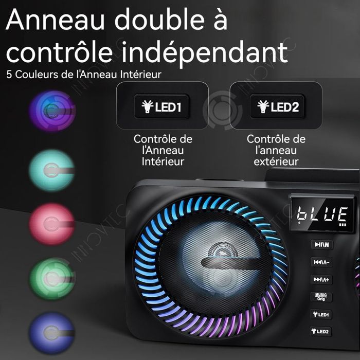 Altavoz Bluetooth INN de 33x17,5x15,5 cm, altavoz inalámbrico portátil, altavoz estéreo, altavoz Bluetooth resistente al agua con 2 micrófonos.