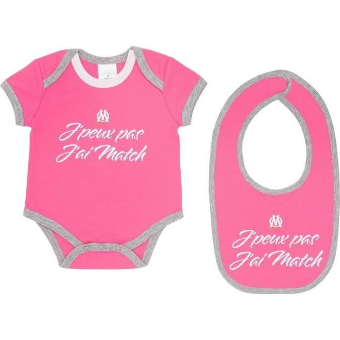 Conjunto de Body e Babador OM - Olympique de Marseille - Bebé - Rosa