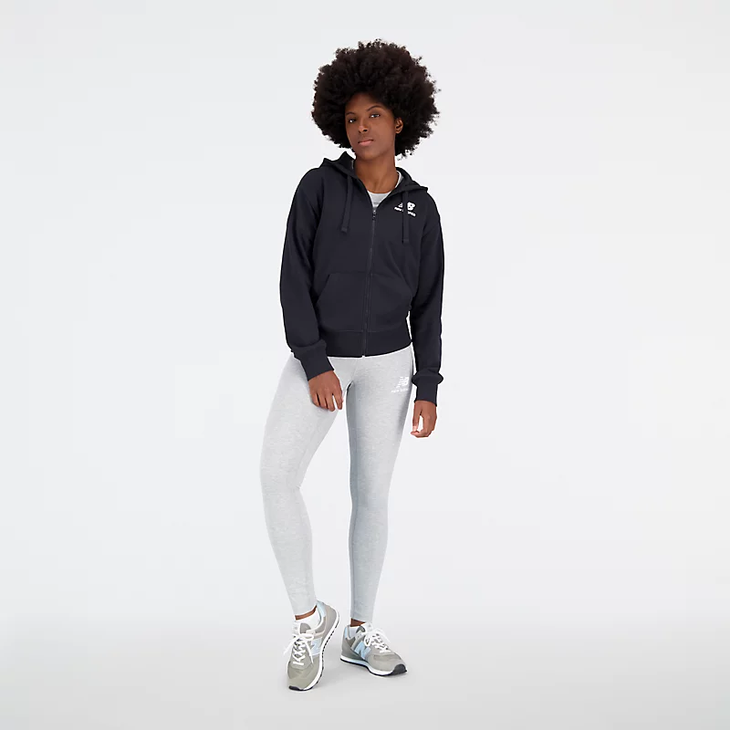 Dámská mikina s kapucí a logem NB Essentials na zip - ČERNÁ