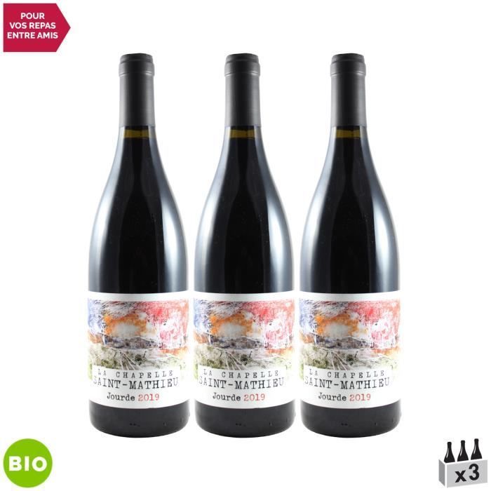 Cuvée Jourde Rouge 2019 - Bio - Lot de 3x75cl - La Chapelle Saint Mathieu - Vin Rouge du Languedoc - Roussillon - Appellation VDF