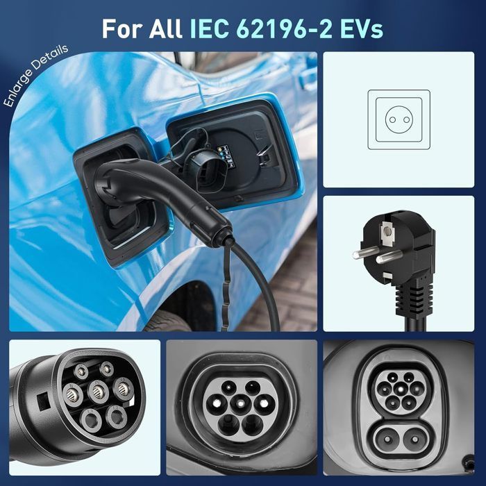 Caricabatterie per veicoli elettrici TTLIFE Tipo 2, 8 m, 6-16 A, 0-12 ore, Caricabatterie per auto elettriche Tipo 2, Cavo di ricarica per auto elettriche, IEC 62196-2