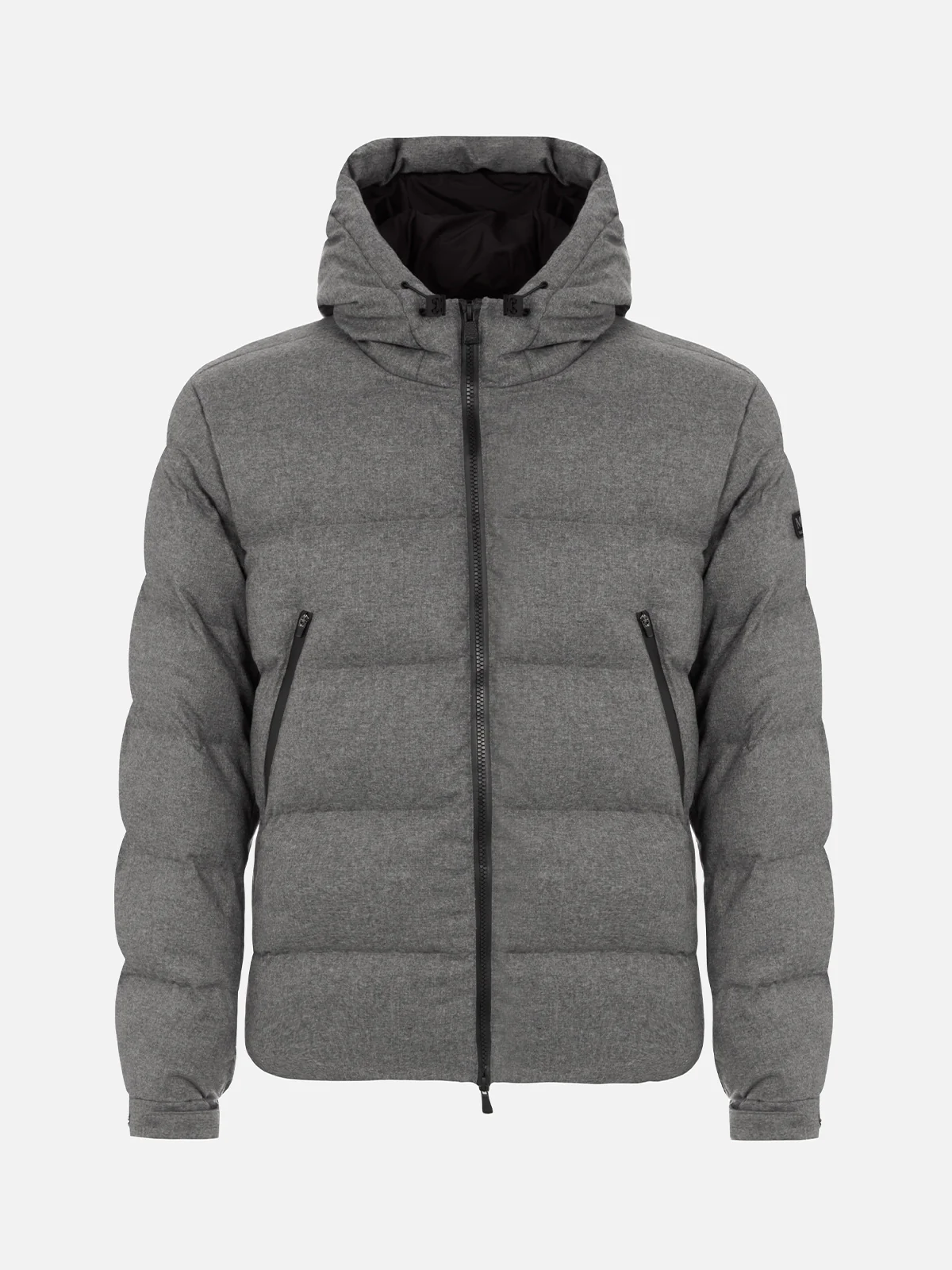 Chaqueta de plumas con capucha de franela gris jaspeada para hombre de Maier