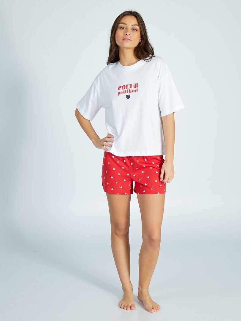 Pijama curto com estampa de coração - Dia dos Namorados - VERMELHO