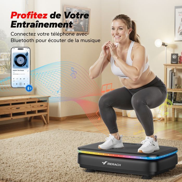 MERACH Motorisierte Vibrationsplatte, 9 Programme, 99 Geschwindigkeitsstufen, Fernbedienung, Bluetooth, LED-Display, rutschfest, max. 150 kg, Schwarz