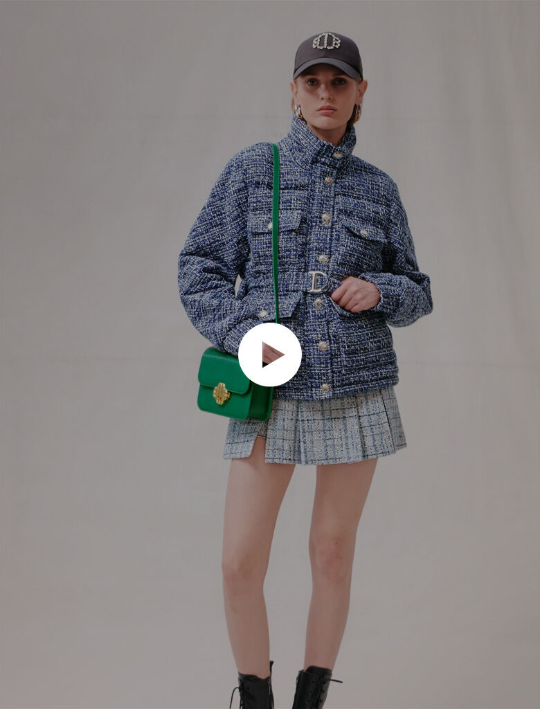 Gewatteerde tweed donsjas - Blauw