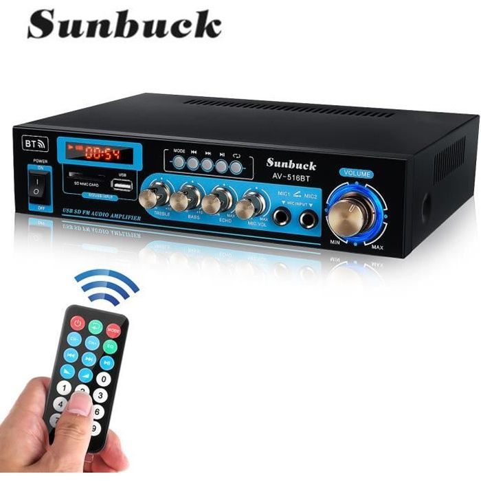 Amplificador/sintonizador estéreo de 1200-2000 W con Bluetooth, entrada de fono, autocalibración y 2 entradas HDMI.
