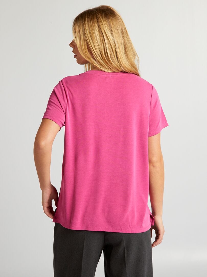 Stretch T-shirt met V-hals - ROZE