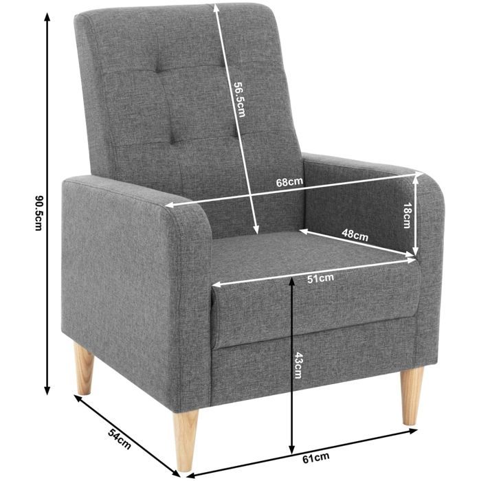 WOLTU Fauteuil Salon Scandinave, Fauteuil Cabriolet Relax, Siège Rembourré en Lin, Pieds en Bois Massif, Gris Foncé W0ATT0343
