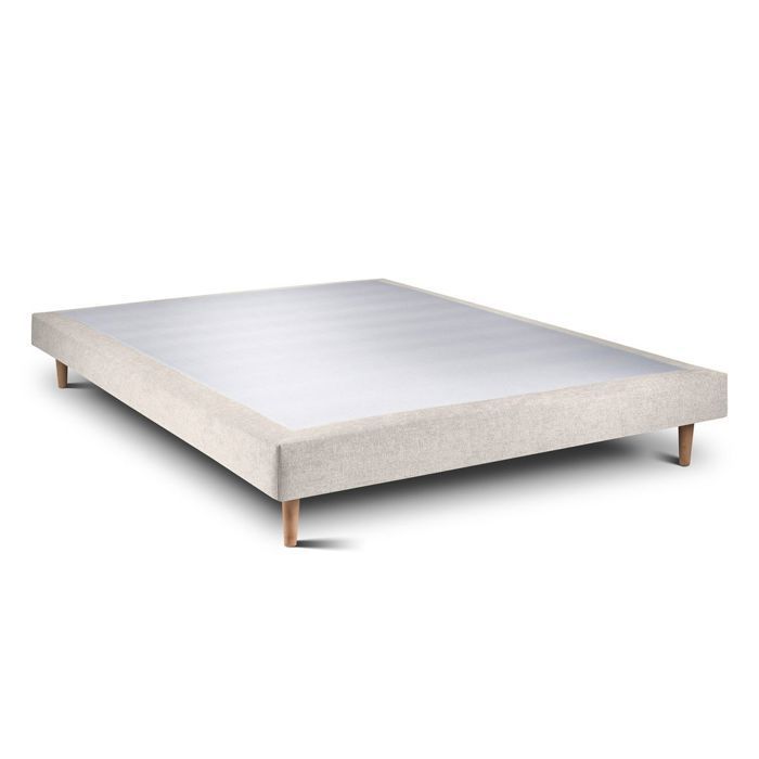 Sommier Tapissier Tissu Beige clair 160x200 H29cm Sommeil de plomb - Sommier en bois massif avec Pieds bois cones 15 cm