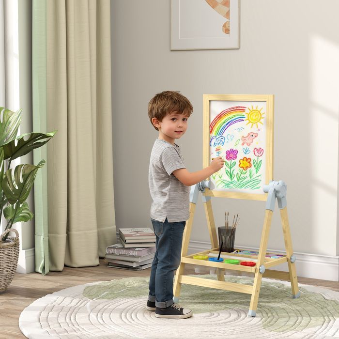 Tableau enfant - AIYAPLAY - double face - tableau noir réglable en hauteur et tableau blanc magnétique - 48,5x46,5x70-97cm - naturel