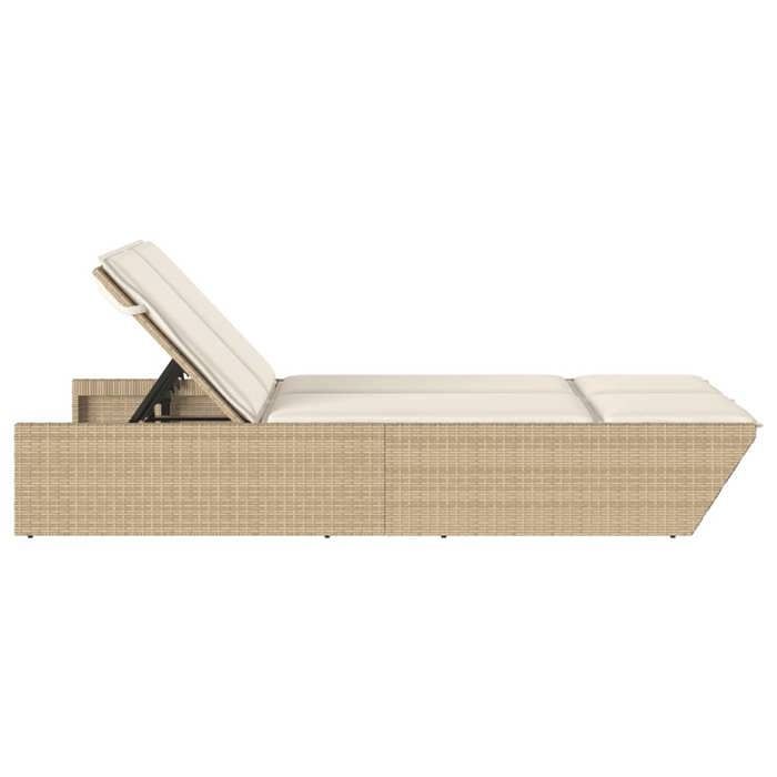 vidaXL Chaise longue double avec coussins beige résine tressée, lit de bronzage, chaise longue inclinable, lit de jour 368183