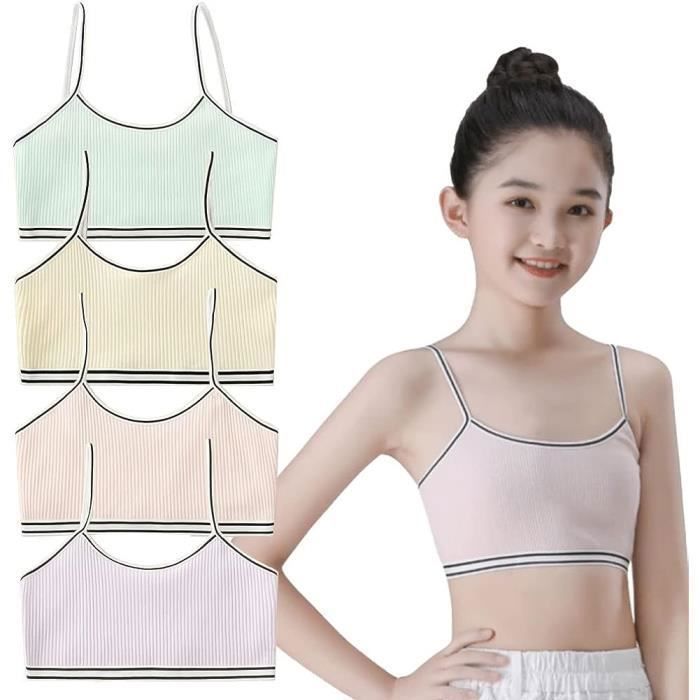 Set of 4 Girls' Cotton Sports Bras - White - Fitness - Sleeveless
