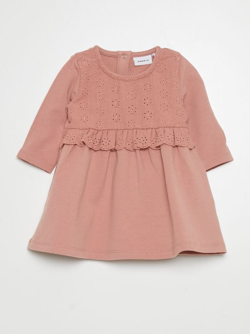Vestido de lã com bordado em ponto inglês - ROSA