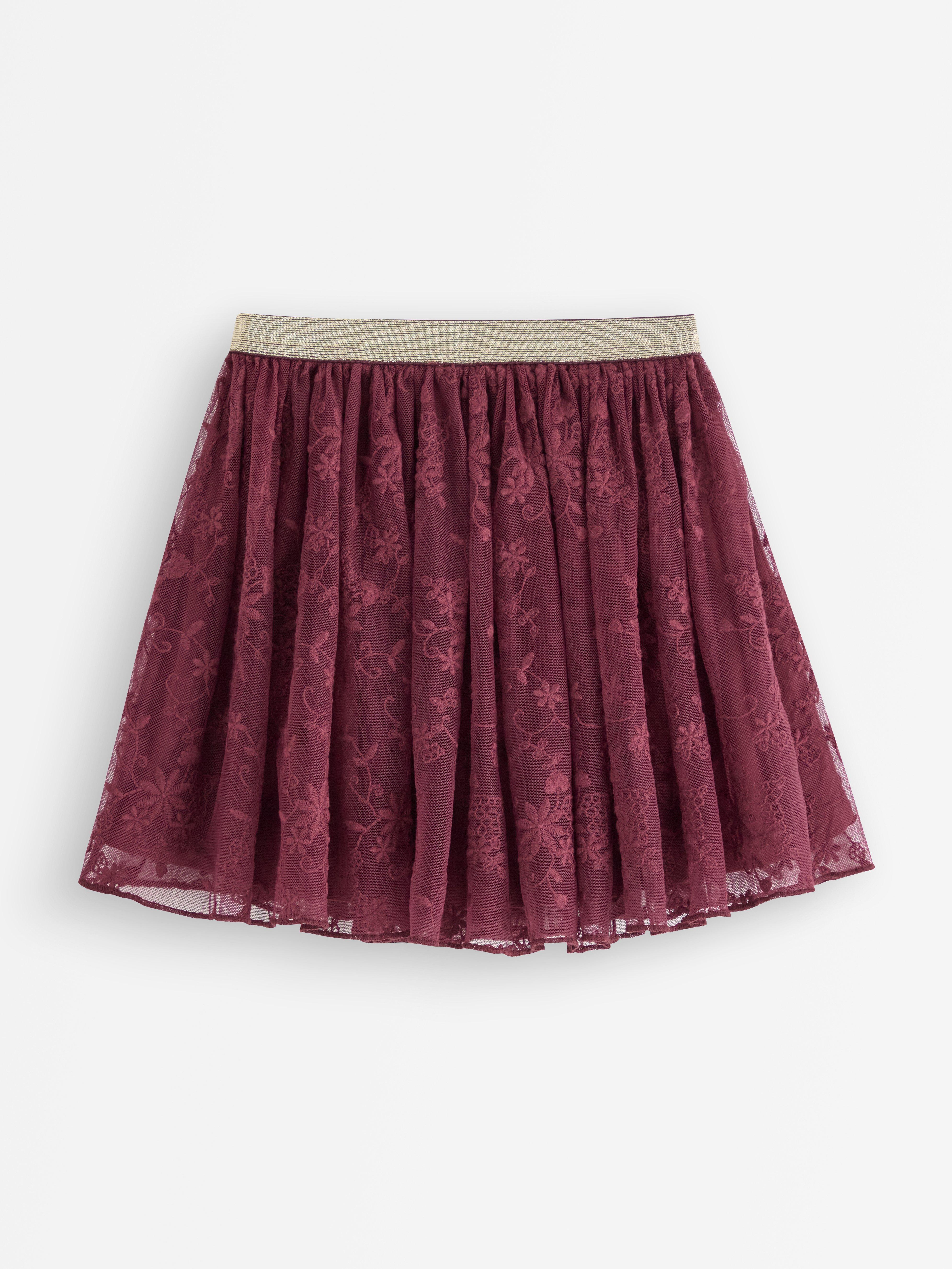 Saia de renda vermelho escuro