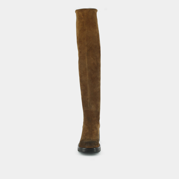 Bottes à talons et semelles crantées  en croute cognac