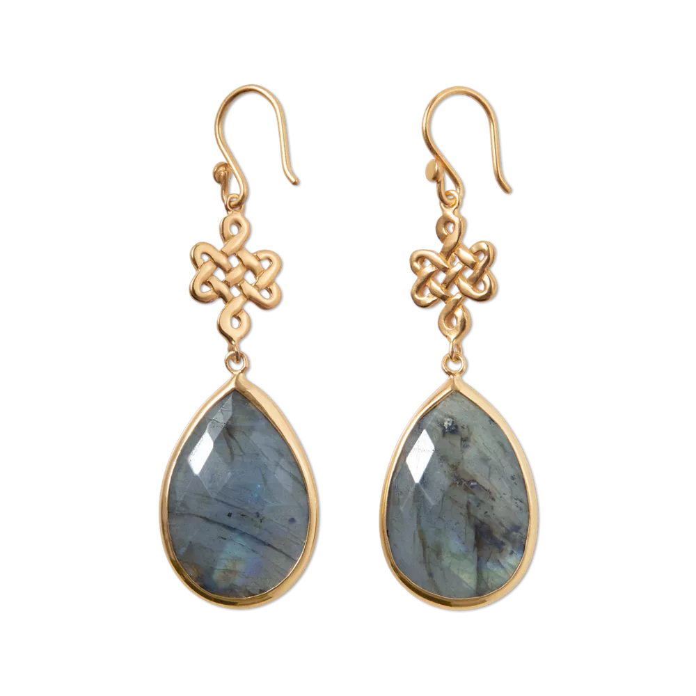 Pendientes House of Rituals Infinity con forma de pera, chapados en oro y con gema.