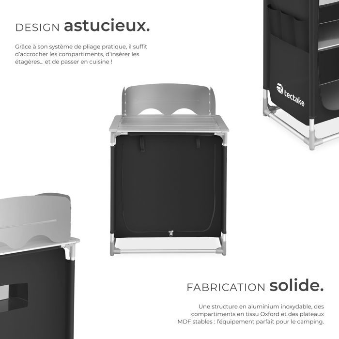 Muebles de camping - TECTAKE - Cocina de camping plegable con bolsa de transporte 76 x 53,5 x 107 cm - Negro
