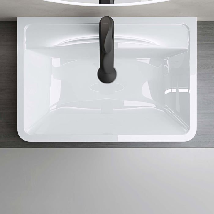Lavabo empotrado blanco Doporro, lavabo rectangular de hierro fundido mineral para baño, 60x42x13cm, Colossum08