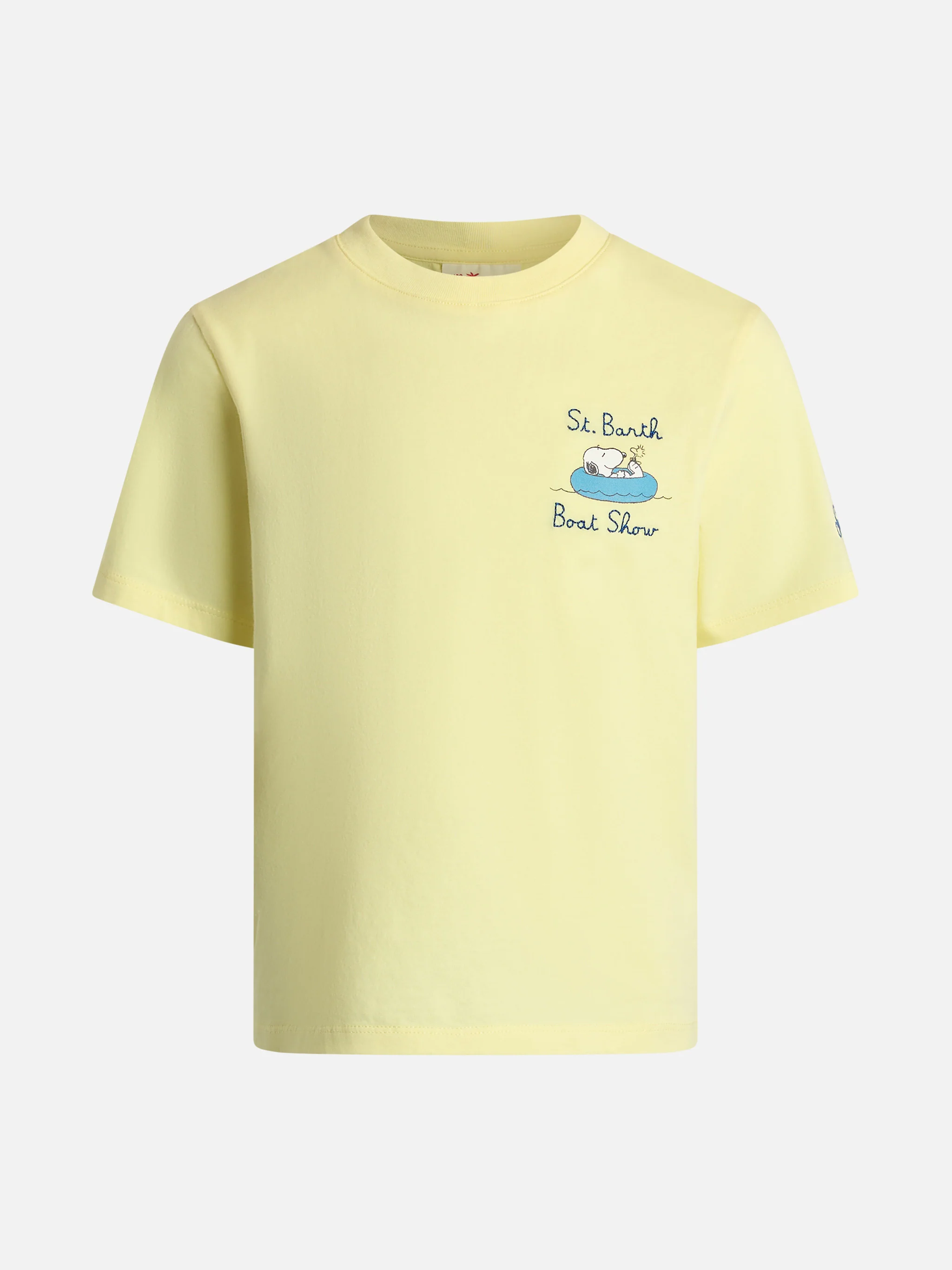 Kinder T-shirt van katoen met Snoopy-print en geborduurd St. Barth-bootje.