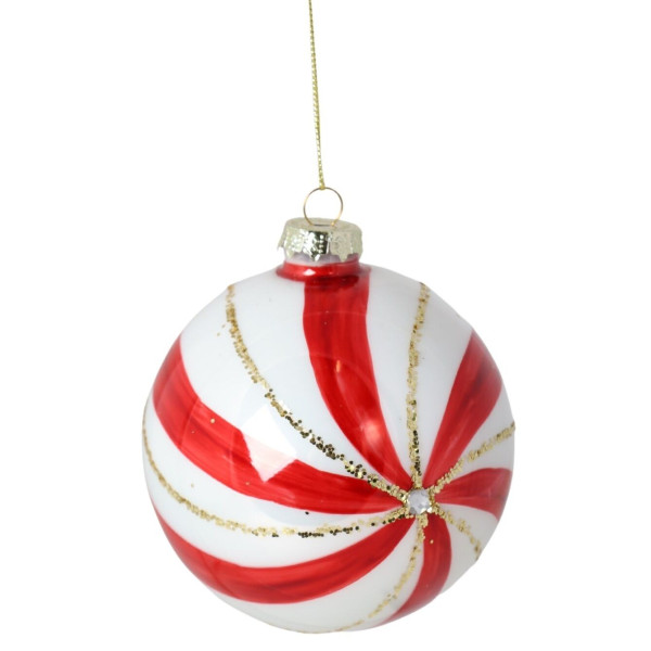 Bombka szklana 12 szt. biało-czerwona 10 cm