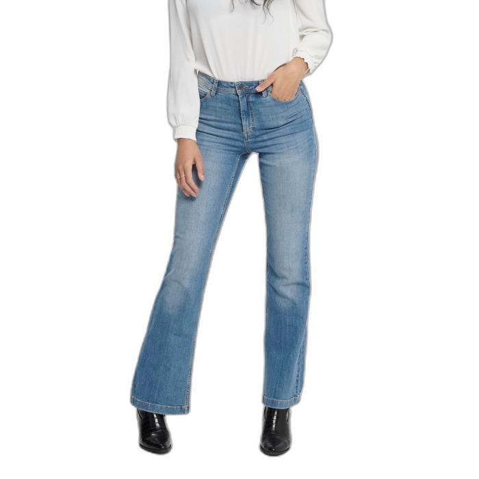 Jeans évasé femme - JDY - Flora - Medium blue denim - Taille haute - 5 poches