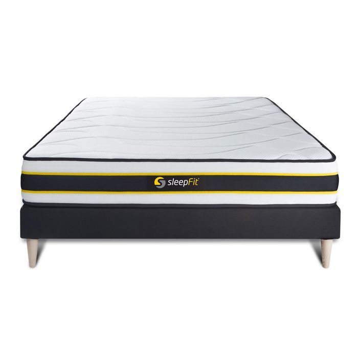 Colchón y base de cama FLEXY de 160x200 - MARCA - Negro - Muelles ensacados - Espuma viscoelástica